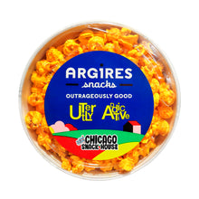 Load image into Gallery viewer, Argires Popcorn 1 Gallon Chicago Skyline Popcorn Tin. Outrageously Cheesy Cheddarcorn.  Chicago Snacks.