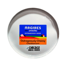 Load image into Gallery viewer, Argires Popcorn 1 Gallon Chicago Skyline Popcorn Tin. Outrageously Cheesy Cheddarcorn.  Chicago Snacks.