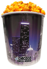 Load image into Gallery viewer, Argires Popcorn Chicago Mix 1 Gallon Chicago Skyline Popcorn Tin. Chicago Snacks.  Utterly Addictive Cheddarcorn and Caramel. Chicago Mix Popcorn.