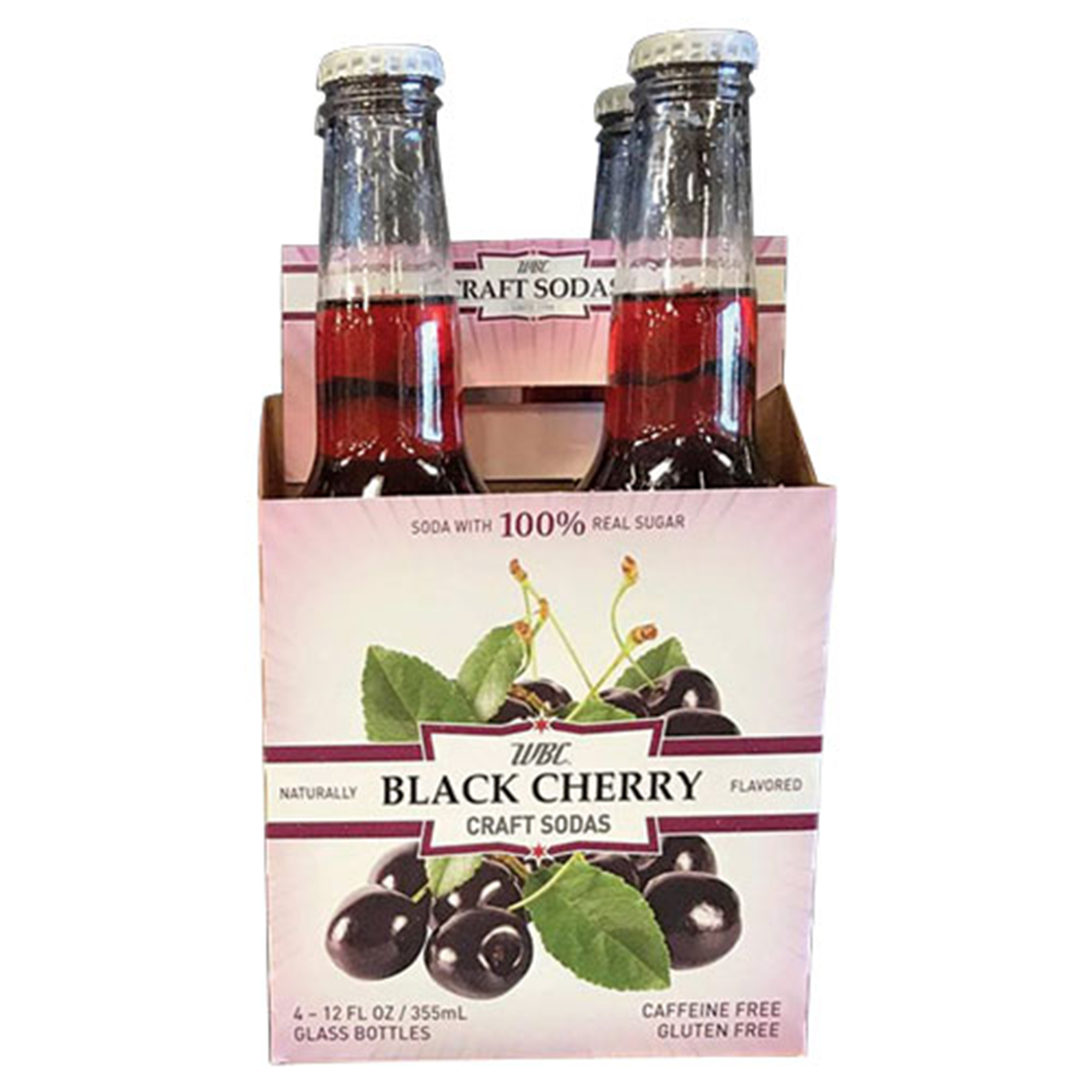 WBC Black Cherry Soda Pop 4 pack Glass Bottles