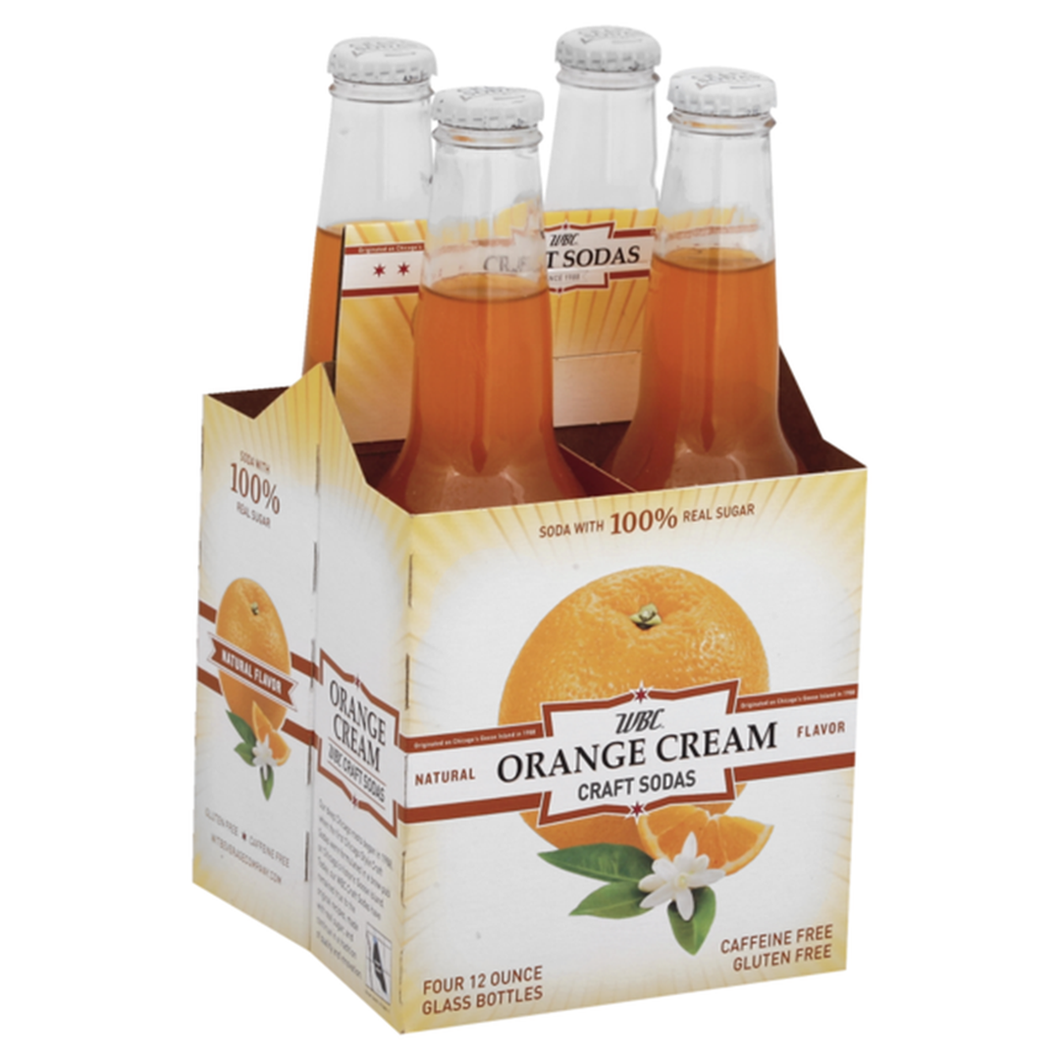 WBC Orange Cream Soda Pop 4 pack Glass Bottles